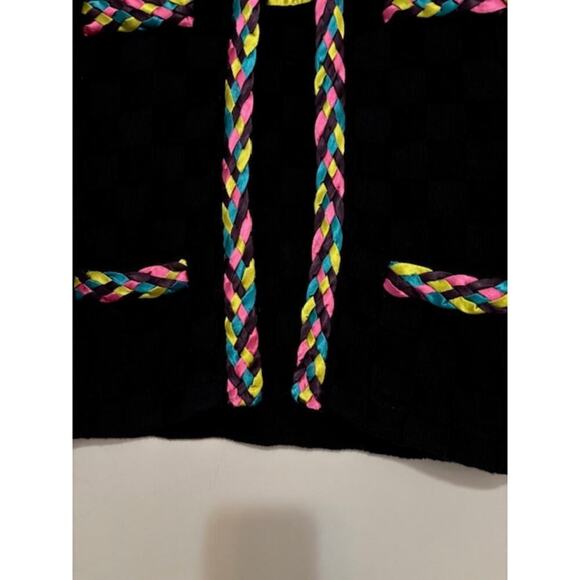 Michael Simon Multicolor Braid Basketweave Cardigan Sweater Black Small Petite - Picture 7 of 8